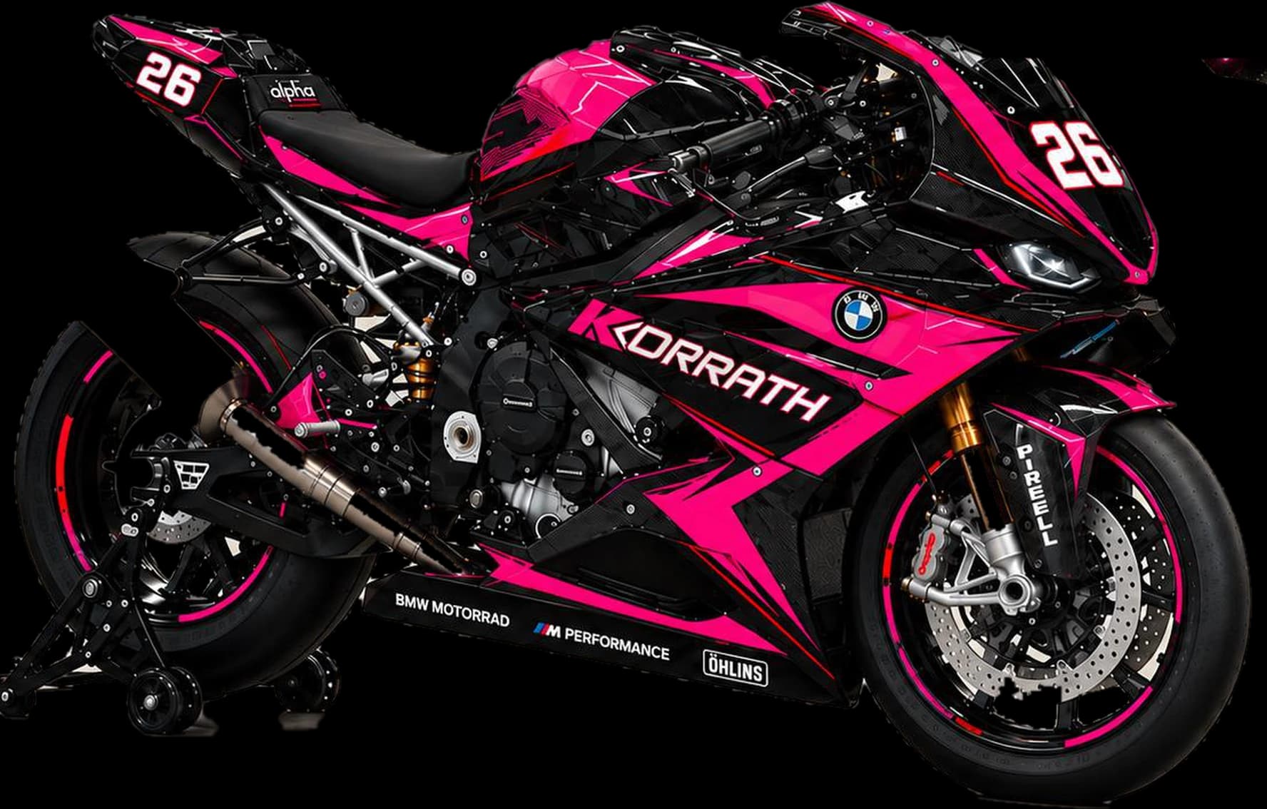 BMW M 1000 RR #26 aux couleurs de KORRATH, livrée noire et rose